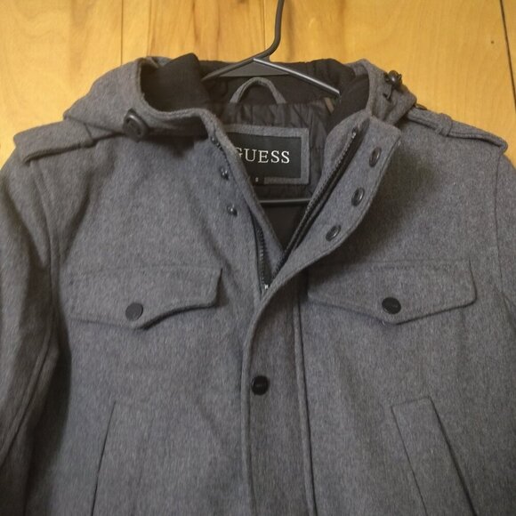 GUESS WOMEN'S SMALL GRAY WOOL BLEND MID LENGTH HOODED COAT JACKET RN54163 - Picture 2 of 5